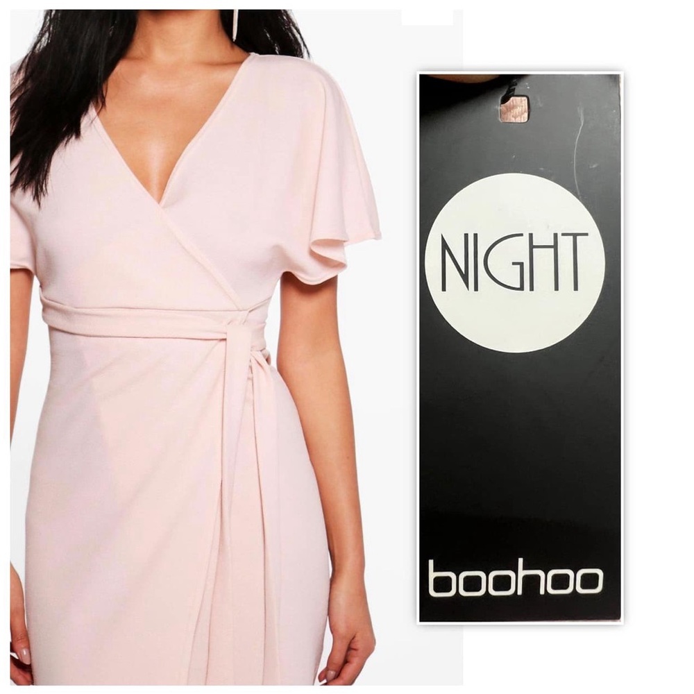Boohoo Night Imogen Rose Tie Wrap Dress